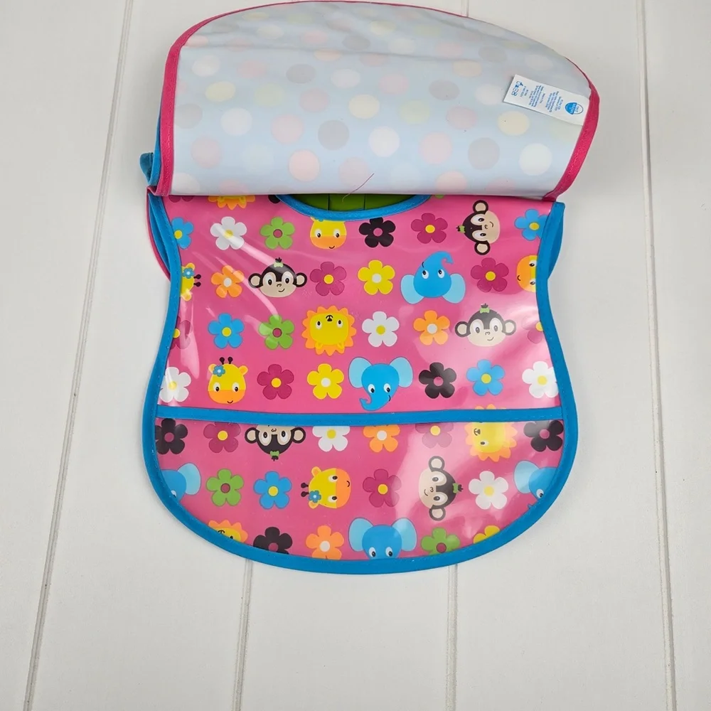 Neat Solutions: 5 Water-Resistant Baby Bibs- Zoo and Polkadots